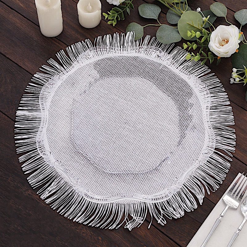 4 Round 16" Jute Burlap Table Placemats with Fringe Edge