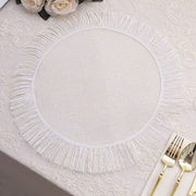4 Round 16" Jute Burlap Table Placemats with Fringe Edge