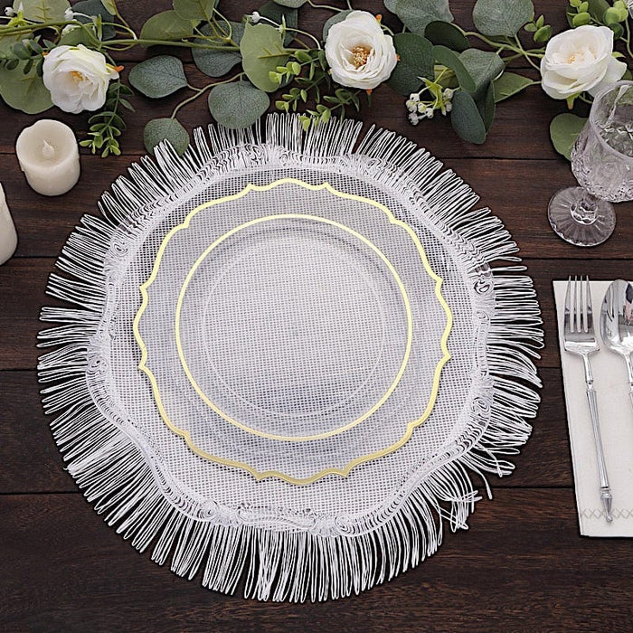 4 Round 16" Jute Burlap Table Placemats with Fringe Edge