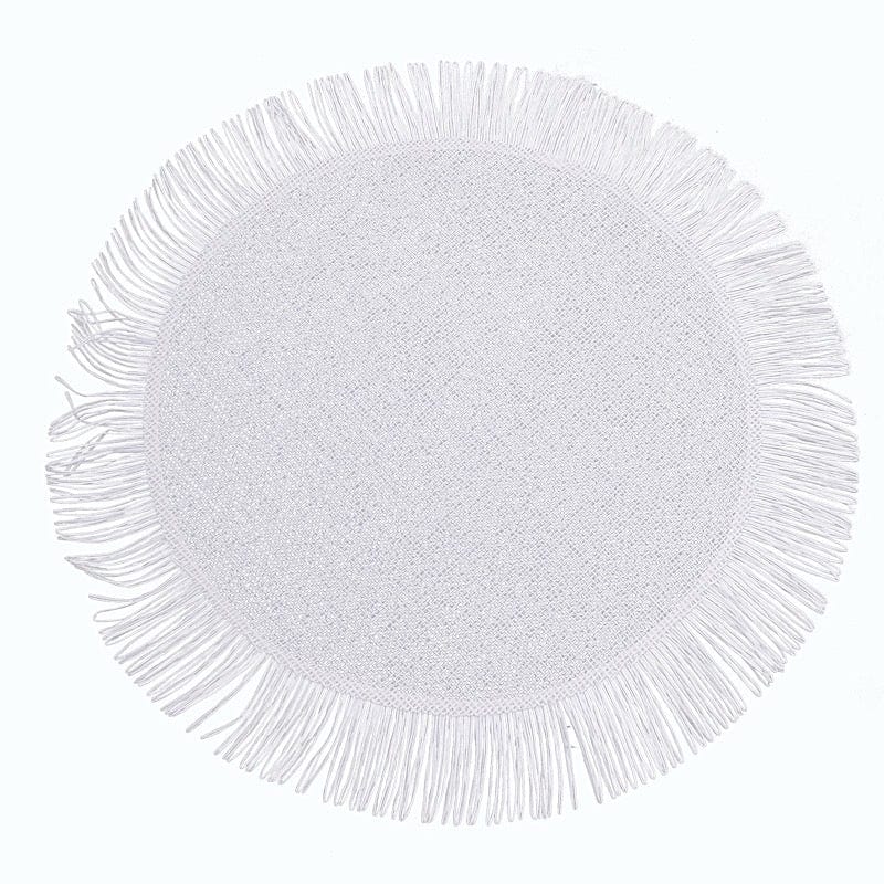 4 Round 16" Jute Burlap Table Placemats with Fringe Edge PLMAT_JUTE09_WHT