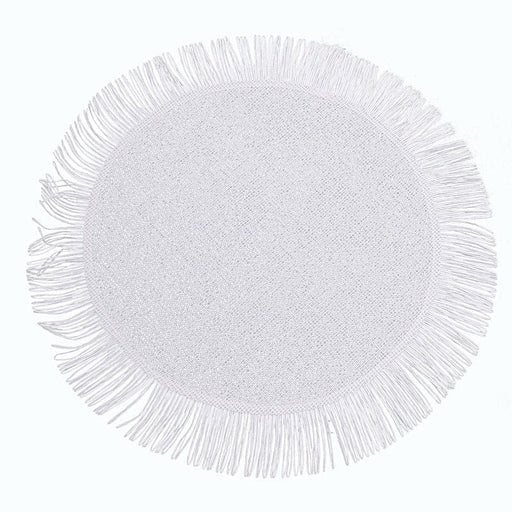 4 Round 16" Jute Burlap Table Placemats with Fringe Edge PLMAT_JUTE09_WHT