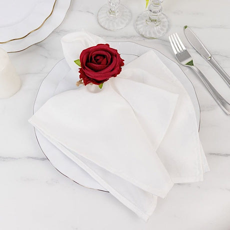 4 Round Wooden Napkin Rings with Jute and Silk Rose Flower