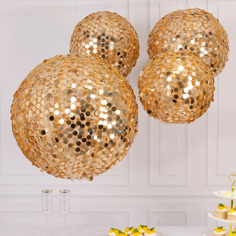 4 Shimmer Payette Sequin Hanging Lanterns - Gold LANT_003_1220_71_GOLD