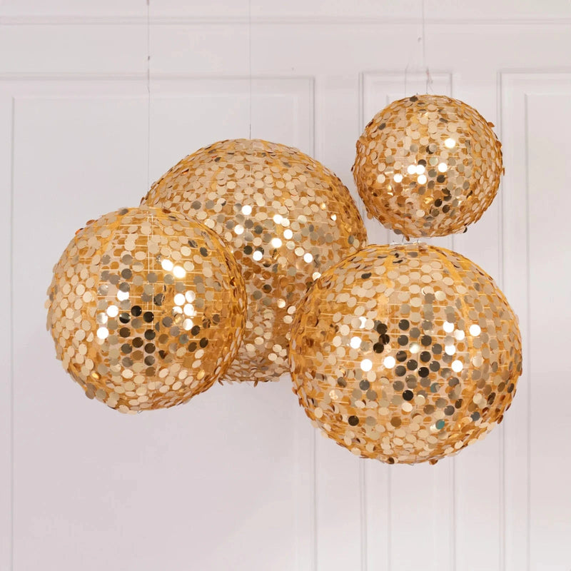 4 Shimmer Payette Sequin Hanging Lanterns - Gold LANT_003_1220_71_GOLD