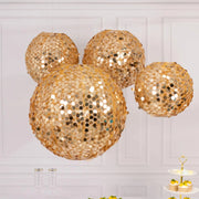 4 Shimmer Payette Sequin Hanging Lanterns - Gold LANT_003_1220_71_GOLD