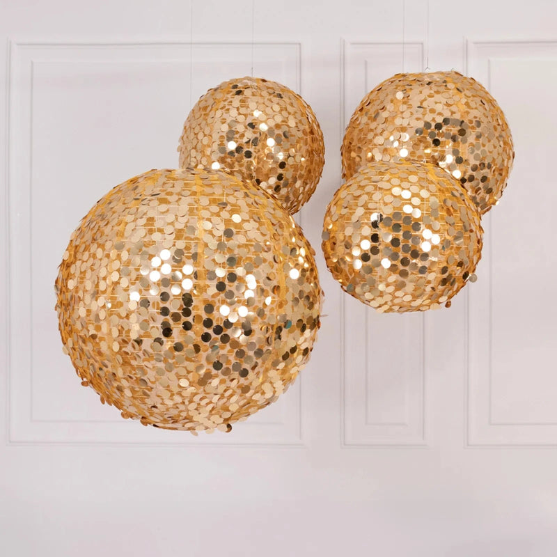 4 Shimmer Payette Sequin Hanging Lanterns - Gold LANT_003_1220_71_GOLD