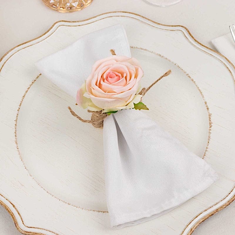 4 Silk Rose Flower Wooden Napkin Rings - Blush and Natural NAP_RING52_046