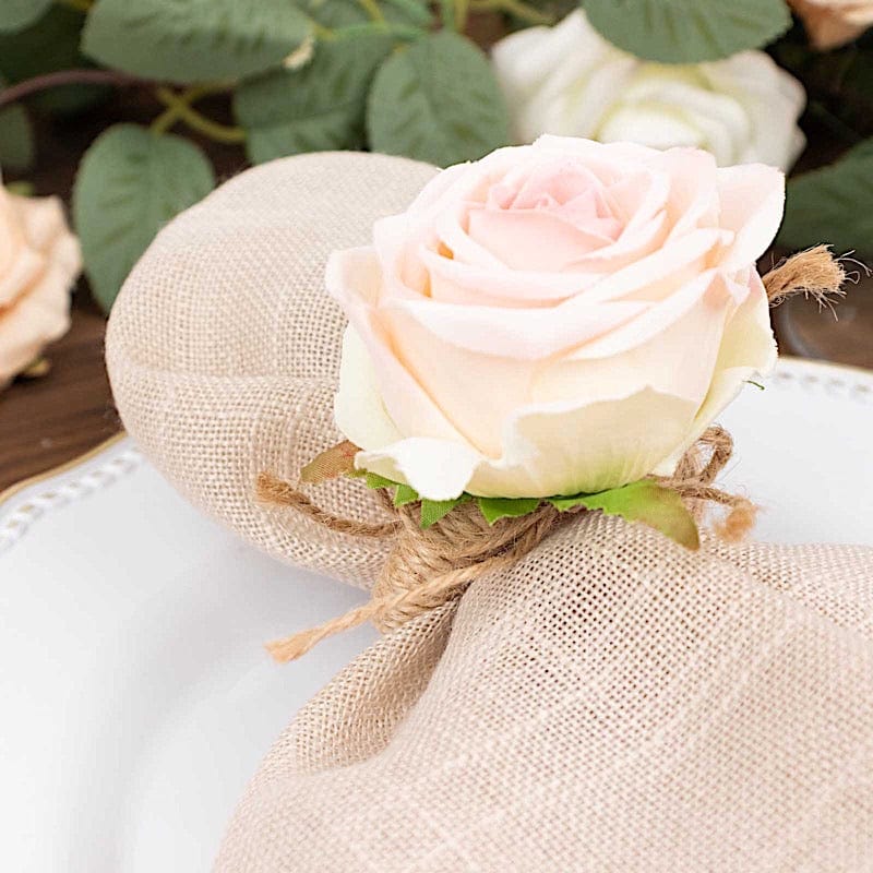 4 Silk Rose Flower Wooden Napkin Rings - Blush and Natural NAP_RING52_046