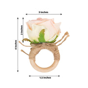 4 Silk Rose Flower Wooden Napkin Rings - Blush and Natural NAP_RING52_046