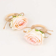 4 Silk Rose Flower Wooden Napkin Rings - Blush and Natural NAP_RING52_046