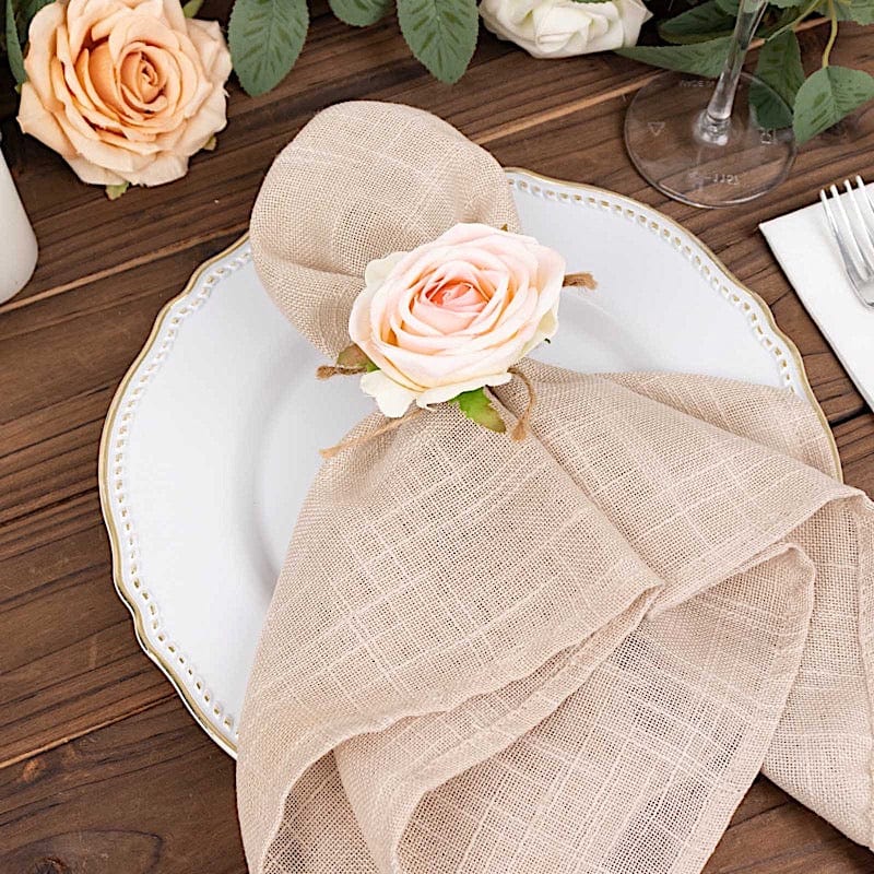 4 Silk Rose Flower Wooden Napkin Rings - Blush and Natural NAP_RING52_046