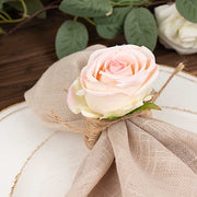 4 Silk Rose Flower Wooden Napkin Rings - Blush and Natural NAP_RING52_046