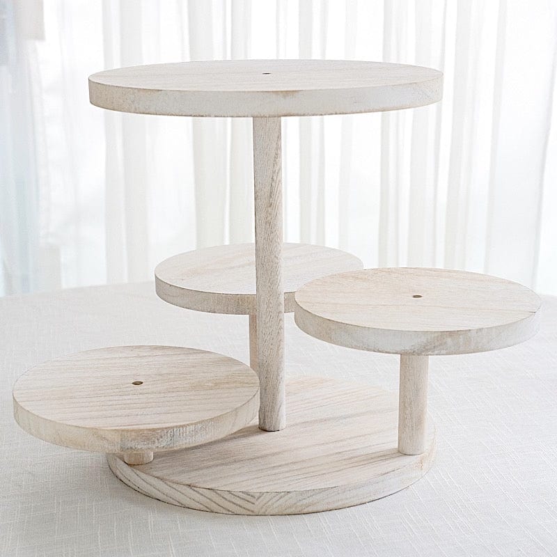 4-Tier 14" Wooden Cake Stand with Round Trays - White CAKE_WOD022_12_WHT