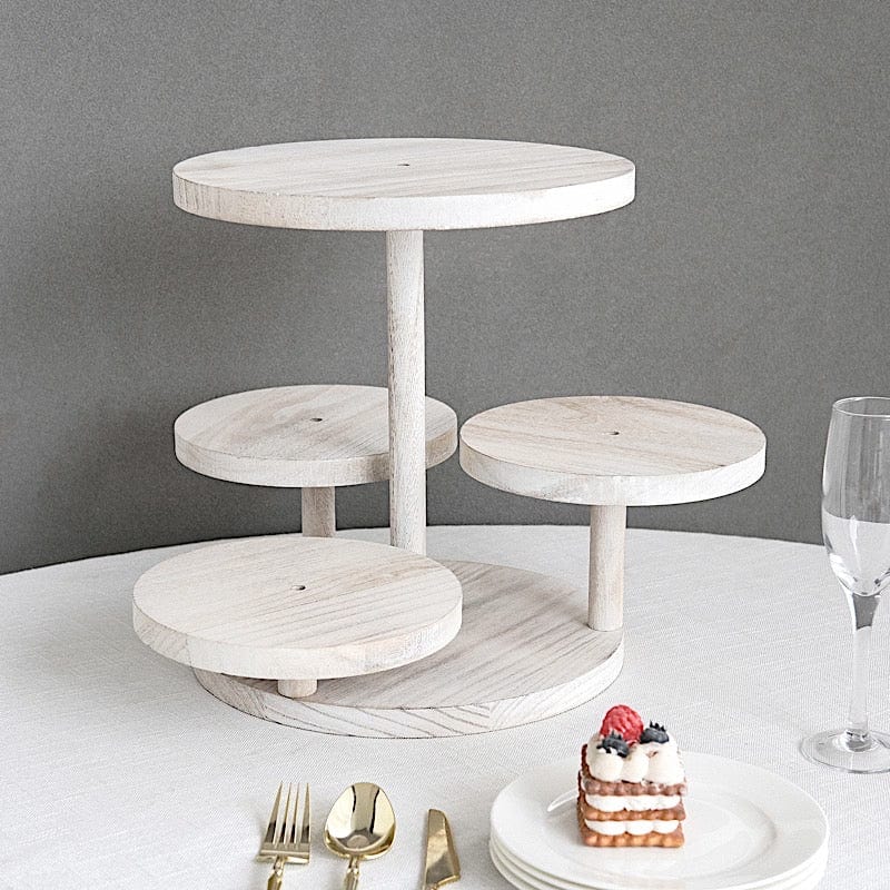 4-Tier 14" Wooden Cake Stand with Round Trays - White CAKE_WOD022_12_WHT