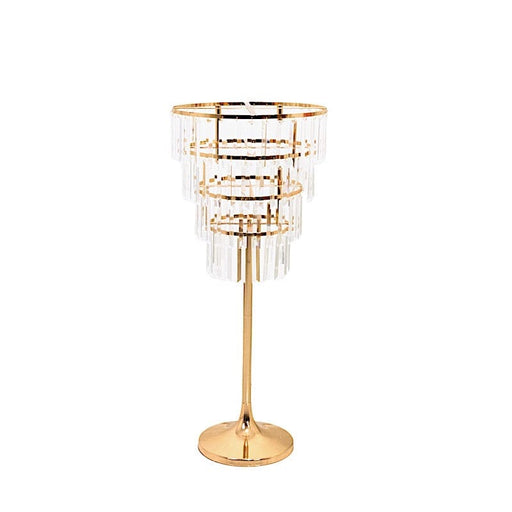 4-Tier 38" Crystal Metal Chandelier Floral Stand with Round Frame - Gold and Clear CHDLR_070R_4T_GOLD
