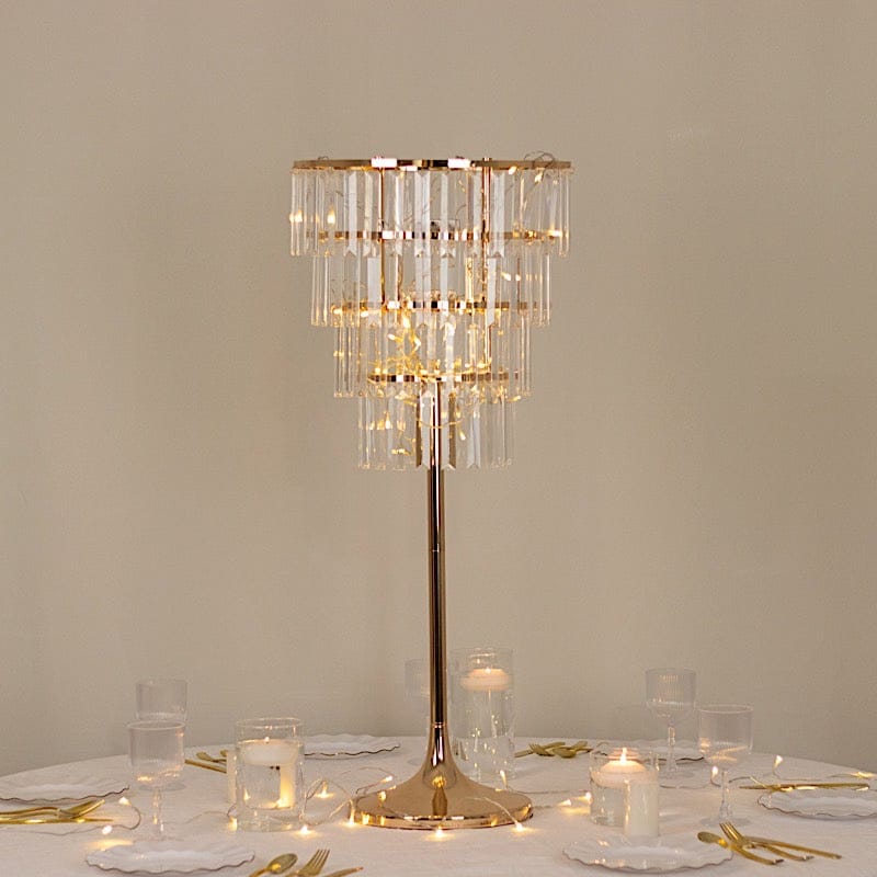 4-Tier 38" Crystal Metal Chandelier Floral Stand with Round Frame - Gold and Clear CHDLR_070R_4T_GOLD