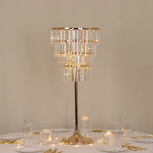 4-Tier 38" Crystal Metal Chandelier Floral Stand with Round Frame - Gold and Clear CHDLR_070R_4T_GOLD