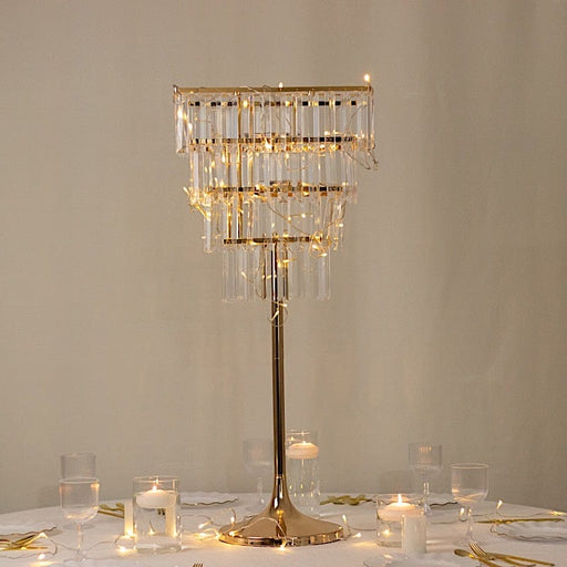 4-Tier 38" Crystal Metal Chandelier Floral Stand with Square Frame - Gold and Clear CHDLR_070S_4T_GOLD