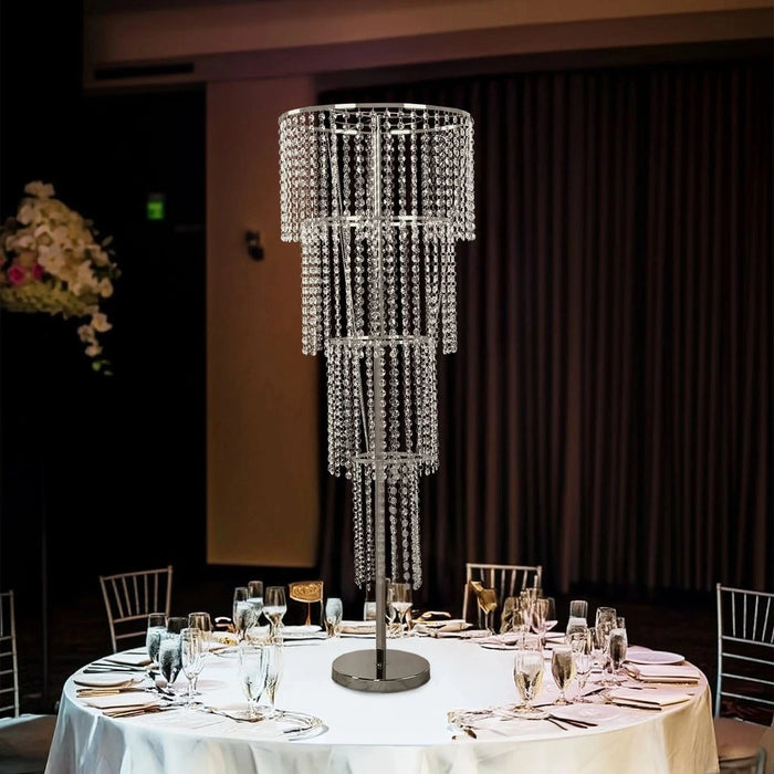 4-Tier Acrylic Beaded Chandelier Floral Stand - Silver CHDLR_072_47_SILV