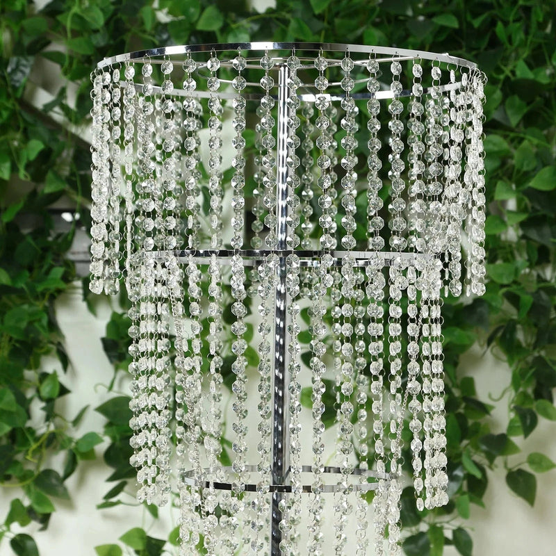 4-Tier Acrylic Beaded Chandelier Floral Stand - Silver CHDLR_072_47_SILV