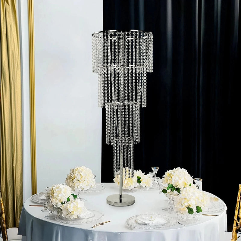 4-Tier Acrylic Beaded Chandelier Floral Stand - Silver CHDLR_072_47_SILV