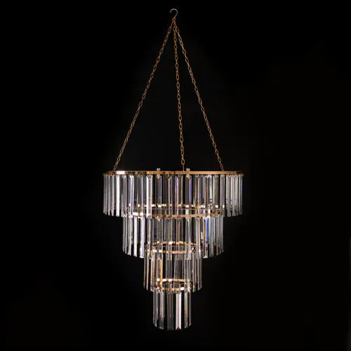 4-Tier Round Crystal Pendant Chandelier with Metal Frame - Clear and Gold CHDLR_HANG070R_4T_GOLD