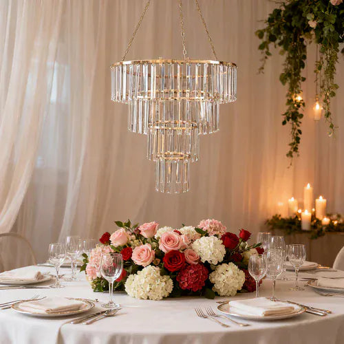 4-Tier Round Crystal Pendant Chandelier with Metal Frame - Clear and Gold CHDLR_HANG070R_4T_GOLD