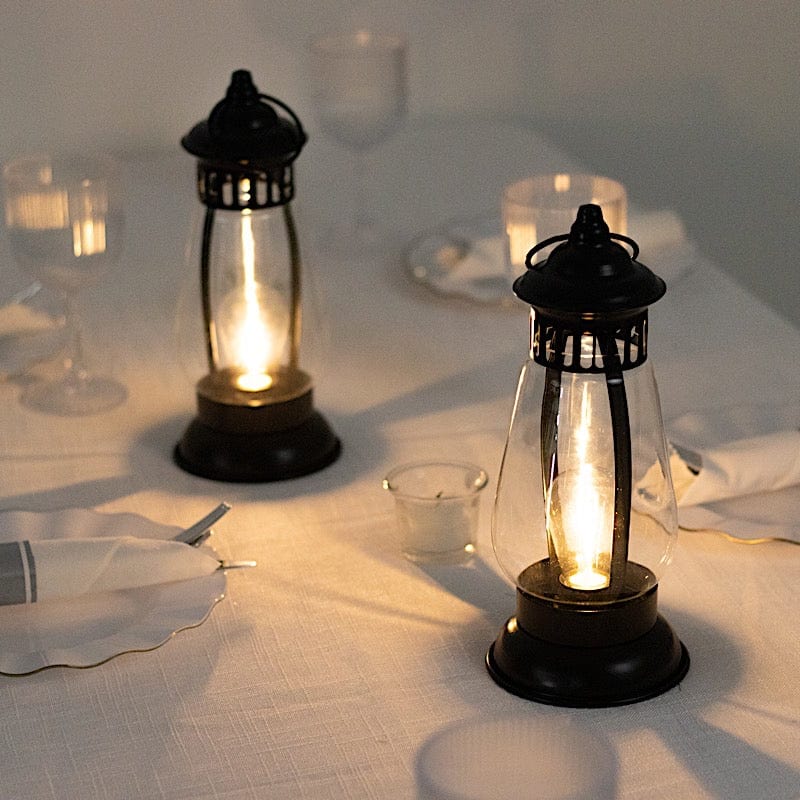 4 Vintage 10" Battery-Operated Metal LED Lanterns - Black CAND_LANT011_9_BLK