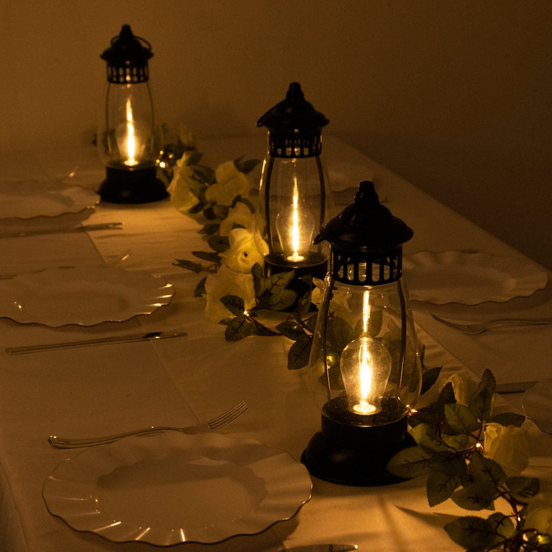 4 Vintage 10" Battery-Operated Metal LED Lanterns - Black CAND_LANT011_9_BLK