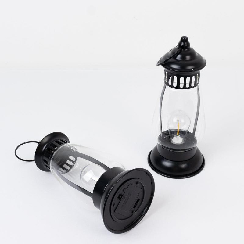 4 Vintage 10" Battery-Operated Metal LED Lanterns - Black CAND_LANT011_9_BLK