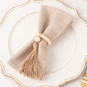4 Wooden Napkin Rings with Woven Jute Beaded Tassel - Cream NAP_RING55_NAT