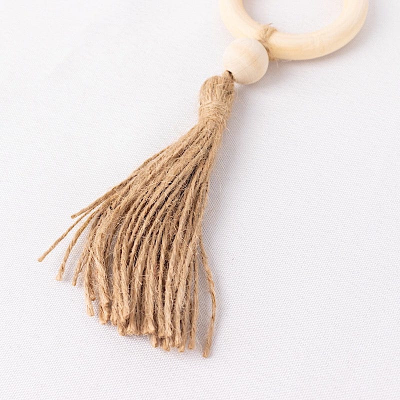 4 Wooden Napkin Rings with Woven Jute Beaded Tassel - Cream NAP_RING55_NAT