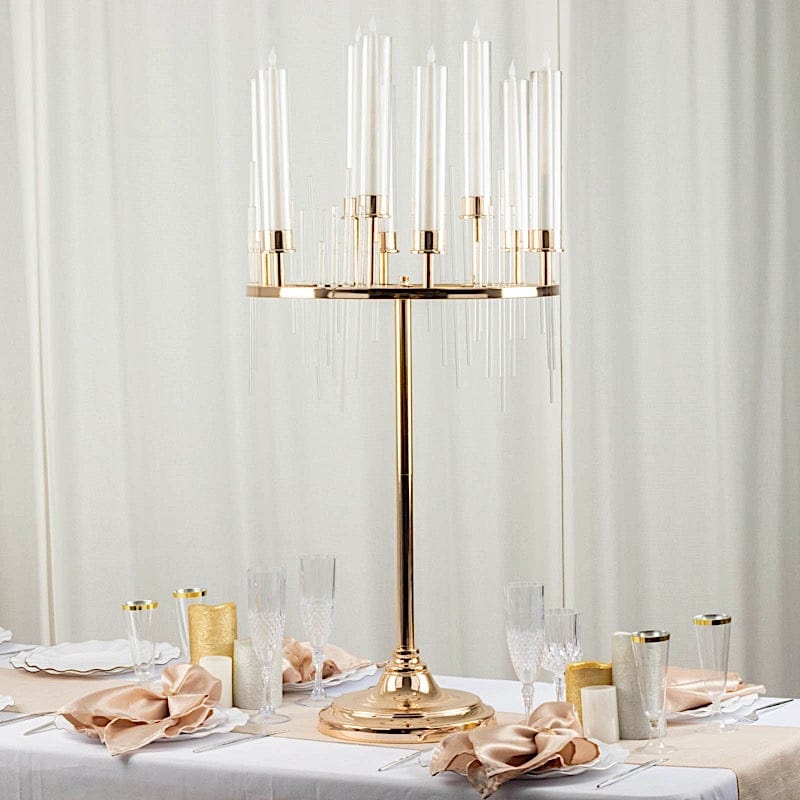 40" Round 9 Arm Cluster Taper Candelabra Candlestick Holder with Drip Accents - Gold CHDLR_CAND_035RND_9_GOLD