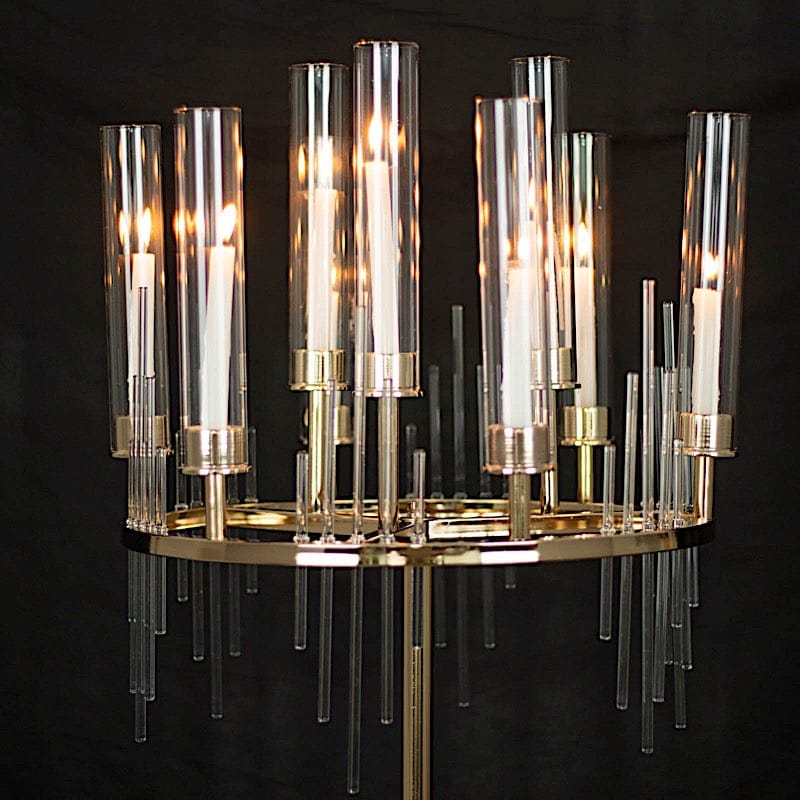 40" Round 9 Arm Cluster Taper Candelabra Candlestick Holder with Drip Accents - Gold CHDLR_CAND_035RND_9_GOLD