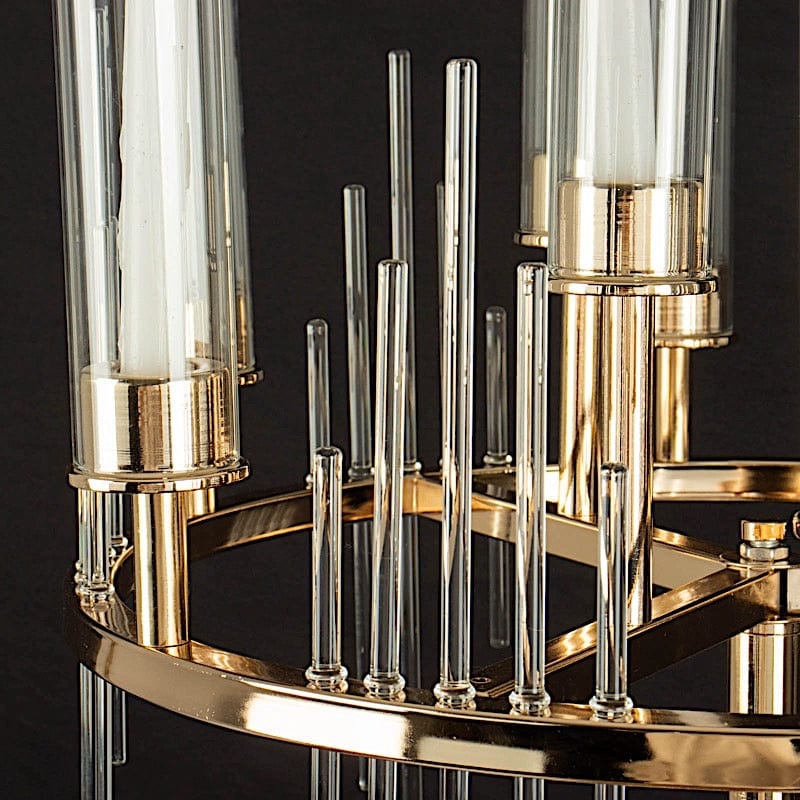 40" Round 9 Arm Cluster Taper Candelabra Candlestick Holder with Drip Accents - Gold CHDLR_CAND_035RND_9_GOLD