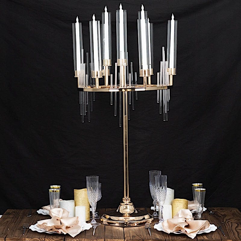 40" Round 9 Arm Cluster Taper Candelabra Candlestick Holder with Drip Accents - Gold CHDLR_CAND_035RND_9_GOLD