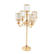 40" tall 5-Arm Metal Candle Holder with Crystal Pendant Glass Shades - Gold CHDLR_CAND_042_5H_GOLD