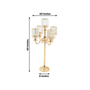 40" tall 5-Arm Metal Candle Holder with Crystal Pendant Glass Shades - Gold CHDLR_CAND_042_5H_GOLD