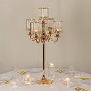 40" tall 5-Arm Metal Candle Holder with Crystal Pendant Glass Shades - Gold CHDLR_CAND_042_5H_GOLD