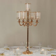 40" tall 5-Arm Metal Candle Holder with Crystal Pendant Glass Shades - Gold CHDLR_CAND_042_5H_GOLD