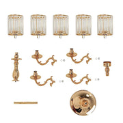 40" tall 5-Arm Metal Candle Holder with Crystal Pendant Glass Shades - Gold CHDLR_CAND_042_5H_GOLD