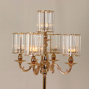40" tall 5-Arm Metal Candle Holder with Crystal Pendant Glass Shades - Gold CHDLR_CAND_042_5H_GOLD