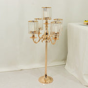 40" tall 5-Arm Metal Candle Holder with Crystal Pendant Glass Shades - Gold CHDLR_CAND_042_5H_GOLD
