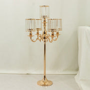 40" tall 5-Arm Metal Candle Holder with Crystal Pendant Glass Shades - Gold CHDLR_CAND_042_5H_GOLD