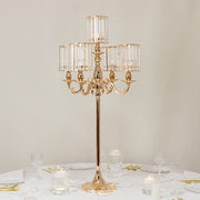 40" tall 5-Arm Metal Candle Holder with Crystal Pendant Glass Shades - Gold CHDLR_CAND_042_5H_GOLD