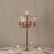 40" tall 5-Arm Metal Candle Holder with Crystal Pendant Glass Shades - Gold CHDLR_CAND_042_5H_GOLD