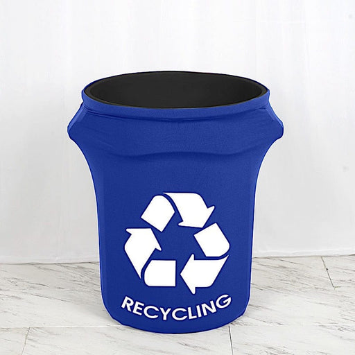 41-50 Gallons Spandex Stretch Round Trash Can Cover with Recycling Logo - Royal Blue TAB_SPX_TRSB03_ROY