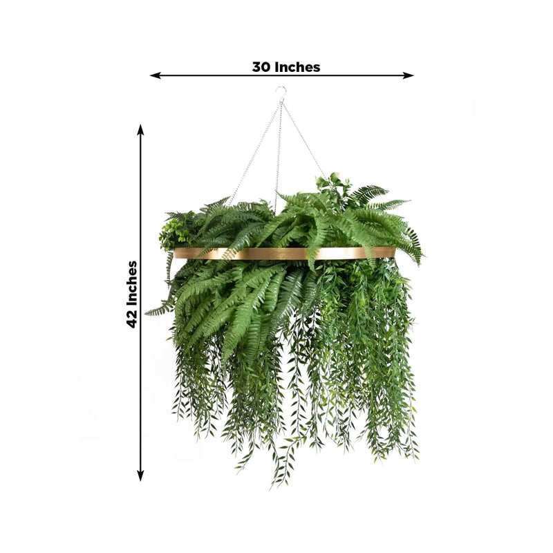 42" Faux Fern Artificial Greenery with Metal Hanging Hoop - Green and Gold ARTI_GRN_HANG05_24