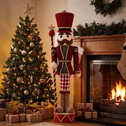 45" Nutcracker Soldier Figurine with Houndstooth Jacket, Star Staff and Gold Trim