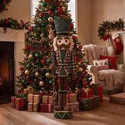 45" Nutcracker Soldier Figurine with Houndstooth Jacket, Star Staff and Gold Trim